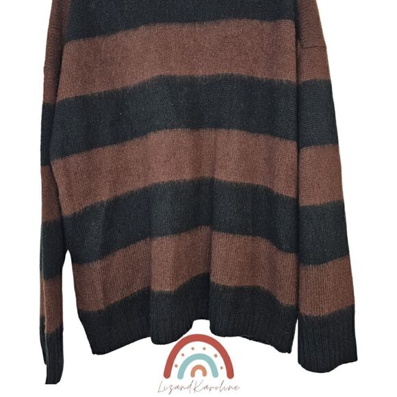 New! AllSaints Lou Stripe Wool Italian Brushed Knit Cardigan Oversized Sweater - Picture 8 of 14